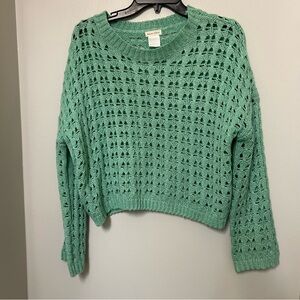Main strip seafoam mint green crochet knit pullover sweater S/M Women’s EUC